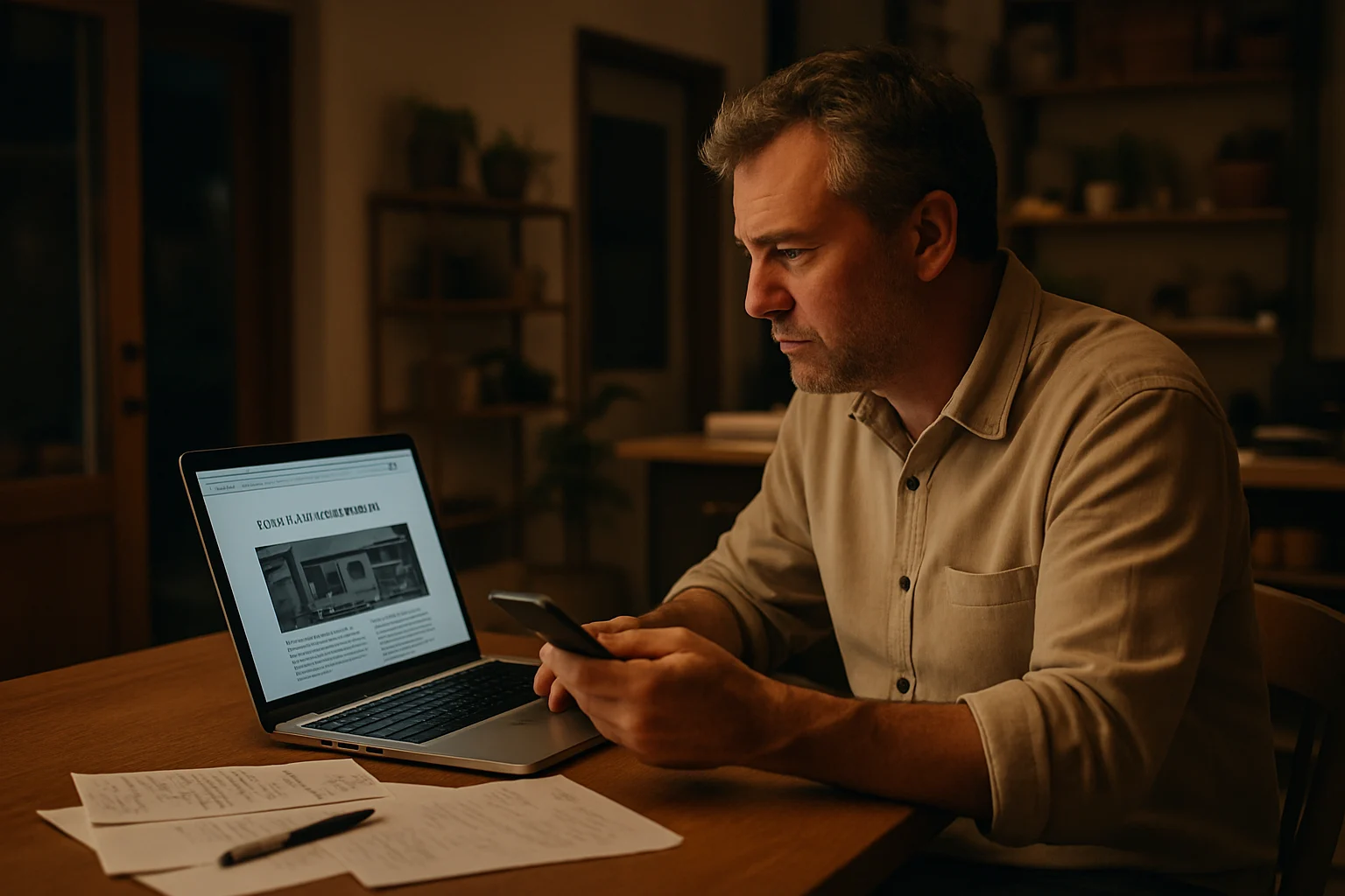 Small business owner updating an old website on a laptop after closing time